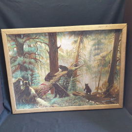 Репродукция картины "Утро в сосновом лесу", холст, масло, скопировал Латин, холст 71х51 см